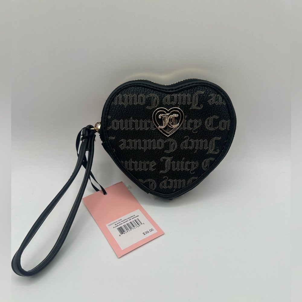 NWT black and tan with gem heart coin purse